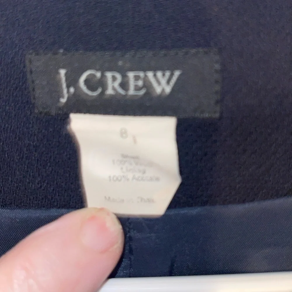 I Crew Navy Blue 100% Wool Longline Collarless Blazer Coat Size 8. G